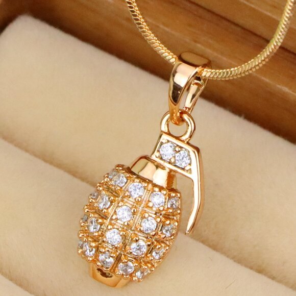 "Crystal Studded Rose Gold Grenade Pendant in Miniature Design, XPPT1860 - Picture 1 of 13